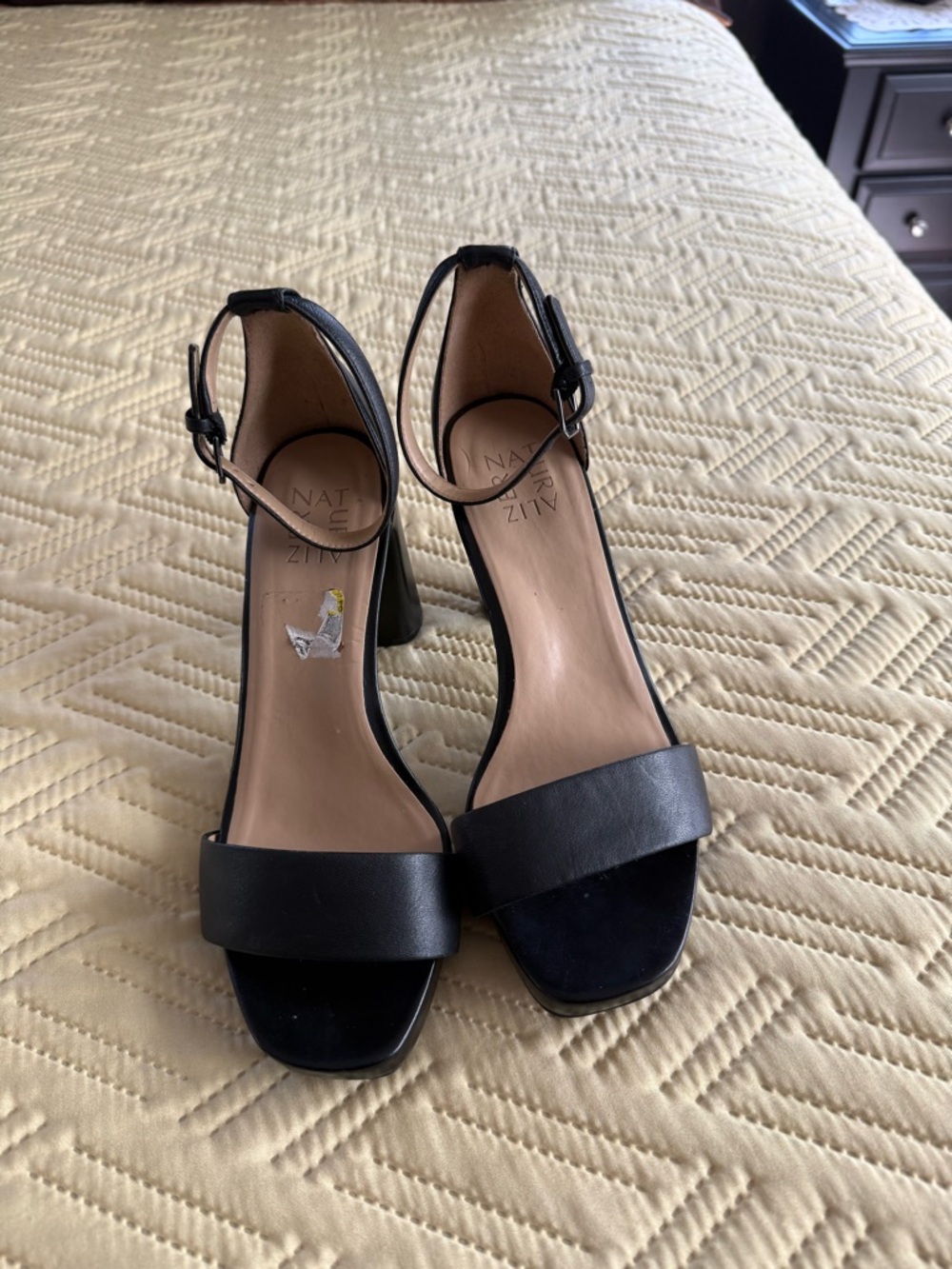 Naturalizer Black Open-Toe Ankle-Strap Block Heels